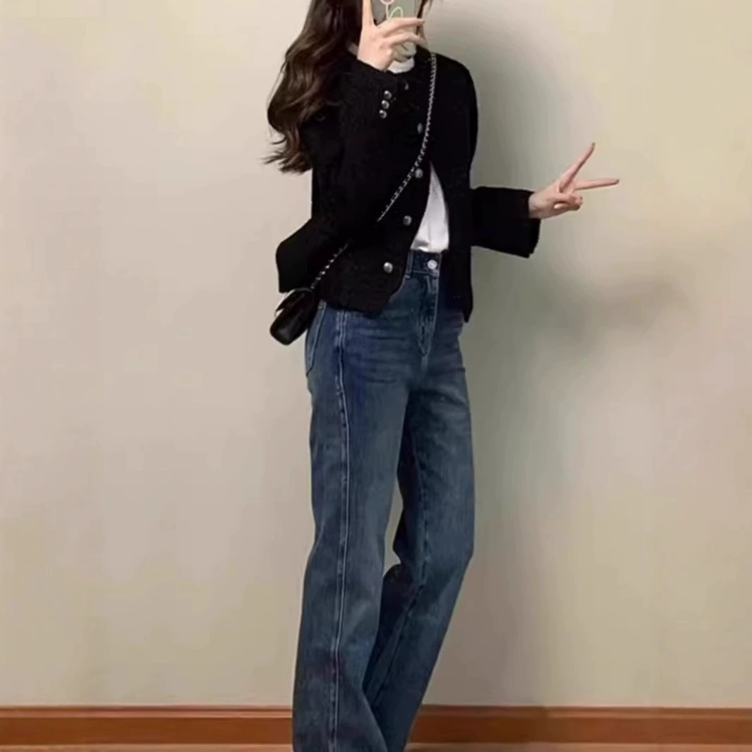 Черный демисезонный кардиган, короткая куртка, plus size, стиль Chanel, для подростков