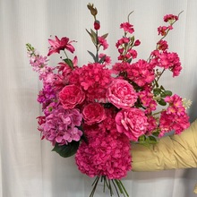 玫红色仿真花地排花婚庆装饰花摆件车展橱窗喜庆氛围感假花摆设