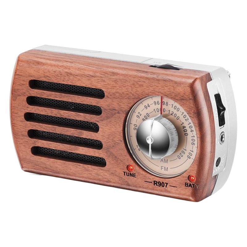 Radio Portátil Retro de Madera Artesanal FM AM con Altavoz Incorporado para Exteriores