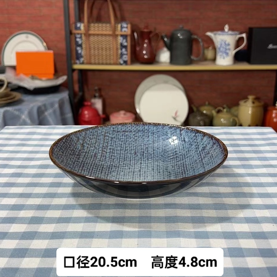 LZ Denim azul patrón de lino plato plano tazón de fideos tazón de sopa tazón de arroz taza de café taza platillo en forma de huevo plato de pescado placa rectangular