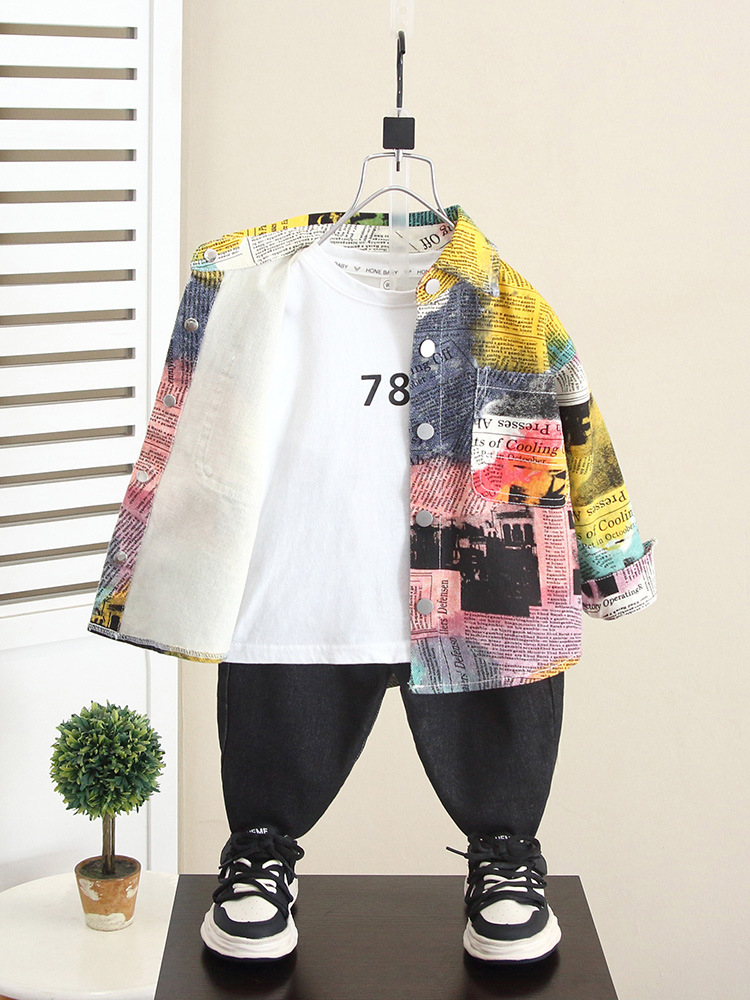 5957 ropa de otoño para niños camisa de calle frita 2024 primavera y otoño nuevo estilo bebé estilo occidental camisa coreana chaqueta de otoño para niños