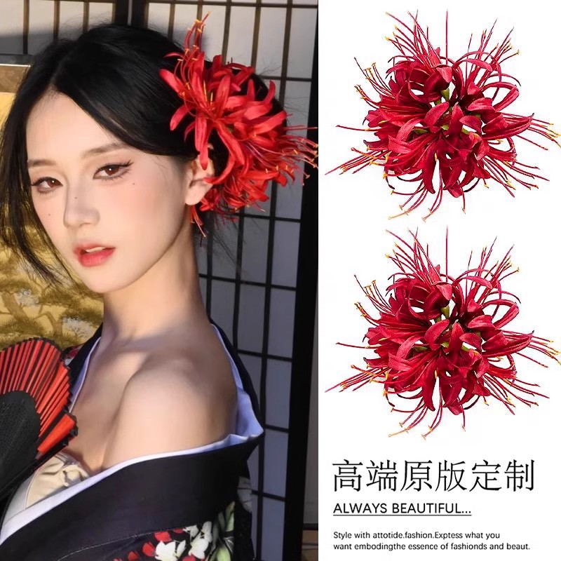 Rojo al otro lado flores clip de cabello para mujeres de alto nivel clip lateral detrás de la cabeza imitación de flores clip de boca de pato clip de cabello tocado