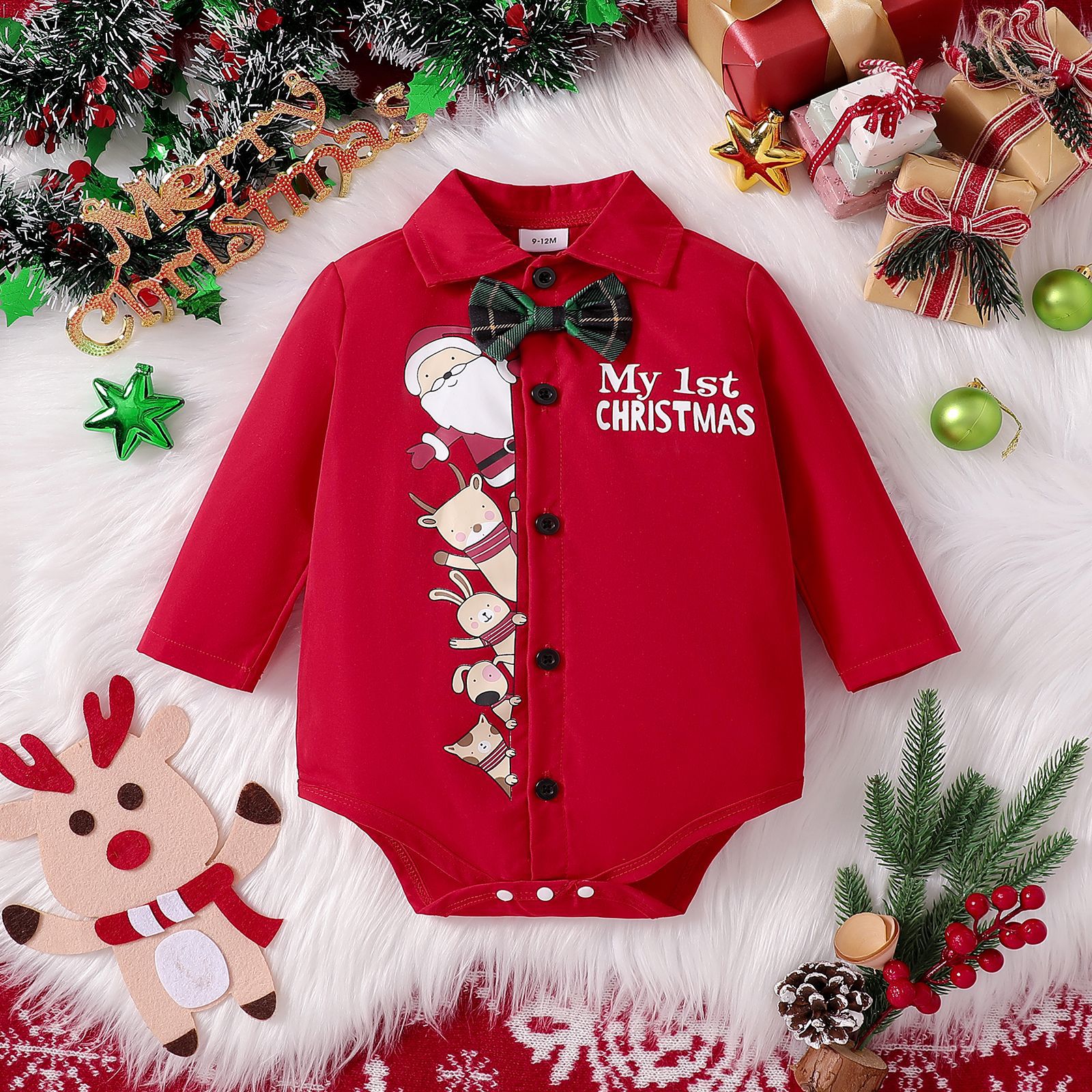Europa y los Estados Unidos comercio exterior personalizado transfronterizo Navidad primavera y otoño 2025 bebés de manga larga alce algodón ropa de escalada de moda