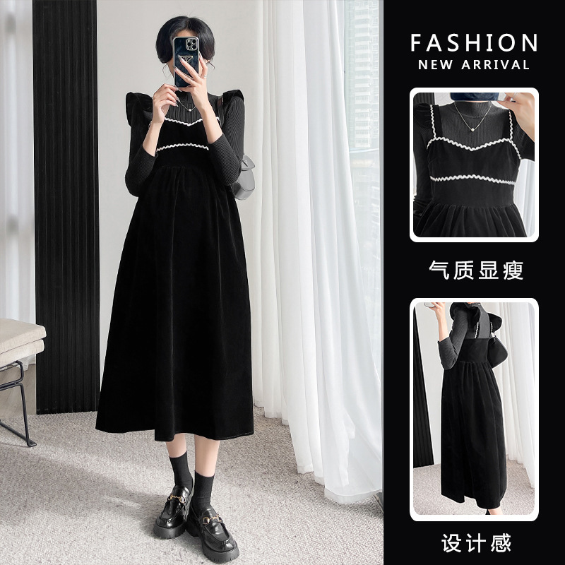 Autumn cute elegant base body-friendly slip dress for pregnant to go…