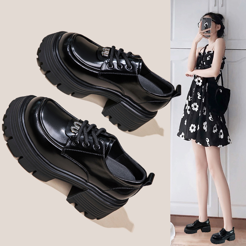 Genuine Leather Thick-Soled British Style Women's Leather Shoes 2026 New Black Loafers Versatile Height-Increasing High Heels Autumn and Winter with Added Fleece