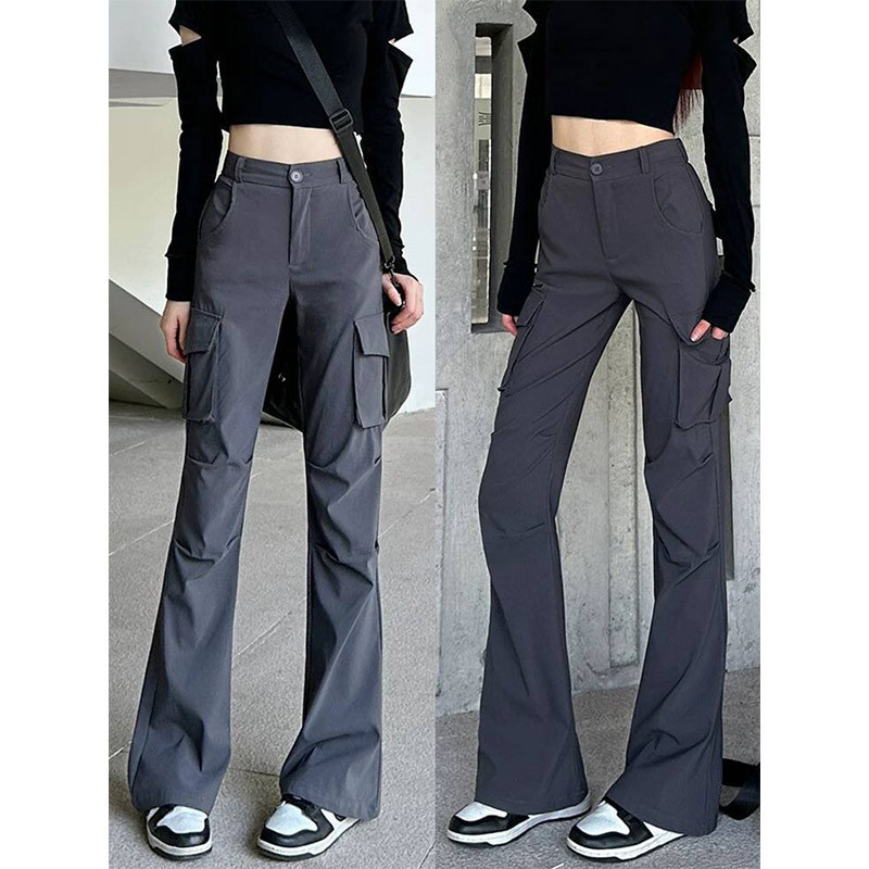 Micro-Flared Cargo Pants for Women, Summer 2026 New American-Style Slim-Fit Sports Quick-Dry Parachute Flared Pants