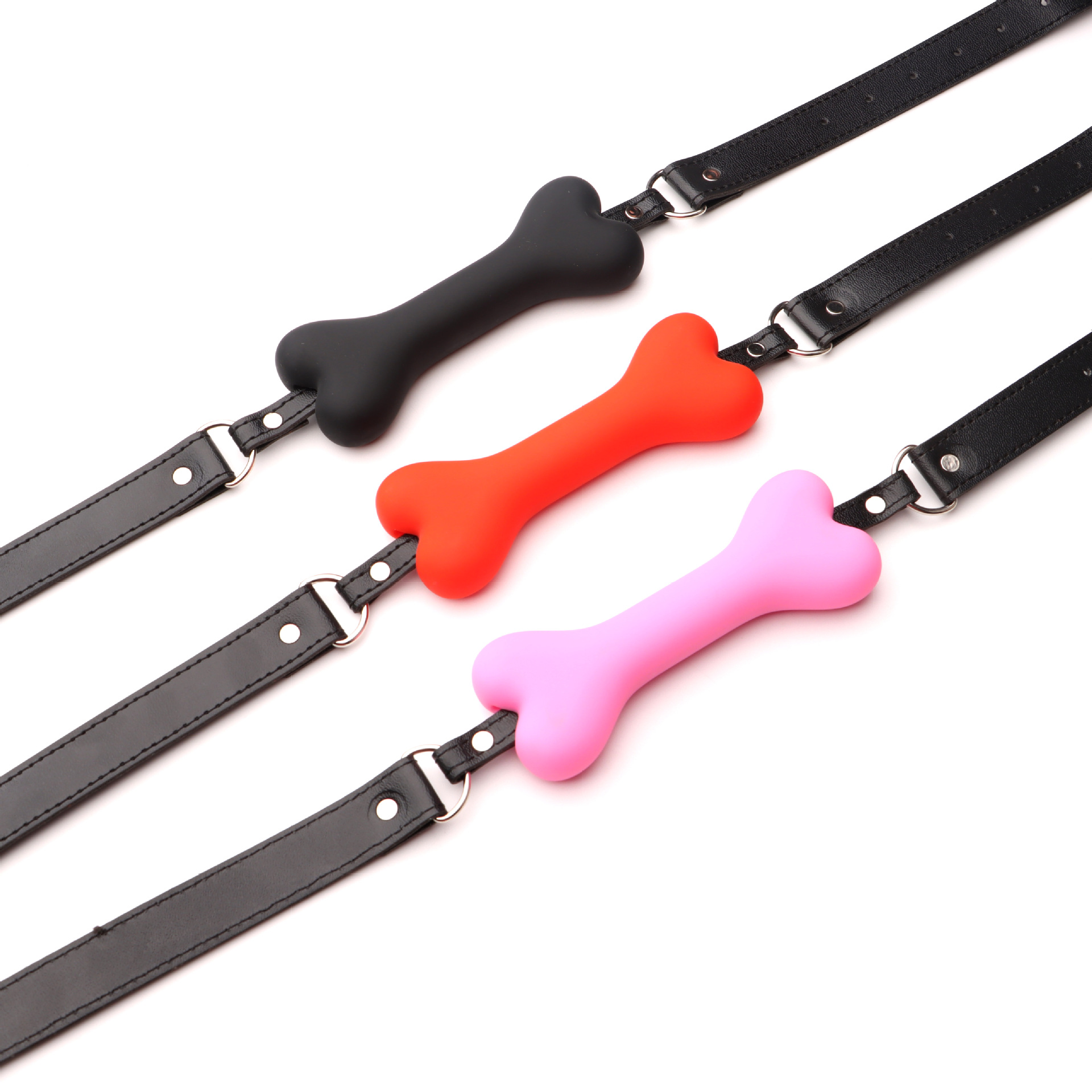 Silicone Dog Bone Mouth Gag with Leather Straps for Couples — detail image 1