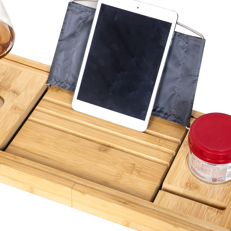 Nan bambú bañera retráctil estante bandeja lateral bañera tablero de almacenamiento compañero estante de baño soporte de bañera