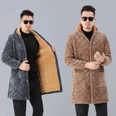 Men's Fattened and Enlarged Hooded Cotton Coat with Fleece and Thick Workwear Loose Large Hooded Coat Winter Long Cotton Coat