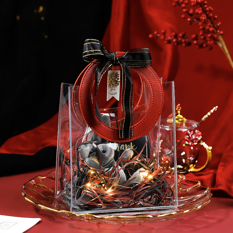 PVC transparent handle bags for baking desserts, wedding candy bags, packaging, Valentine's Day party favors, plush toy gift bags