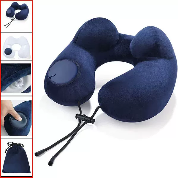 Navy-inflatable U-shaped pillow