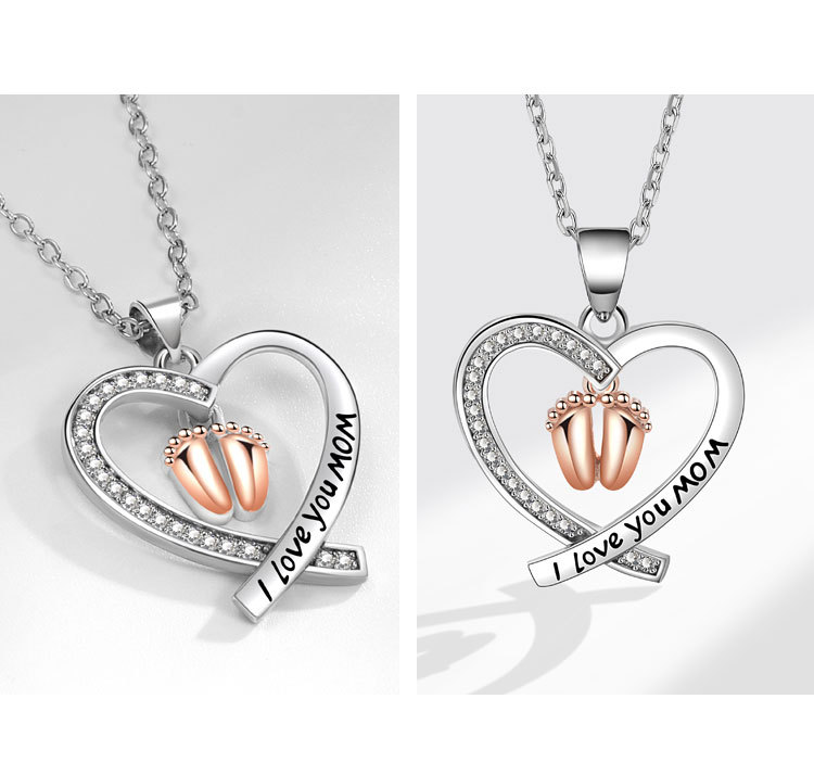 Copper MAMA Simple Style Letter Heart Shape Footprint Hollow Out Inlay Zircon Pendant Necklace display picture 5