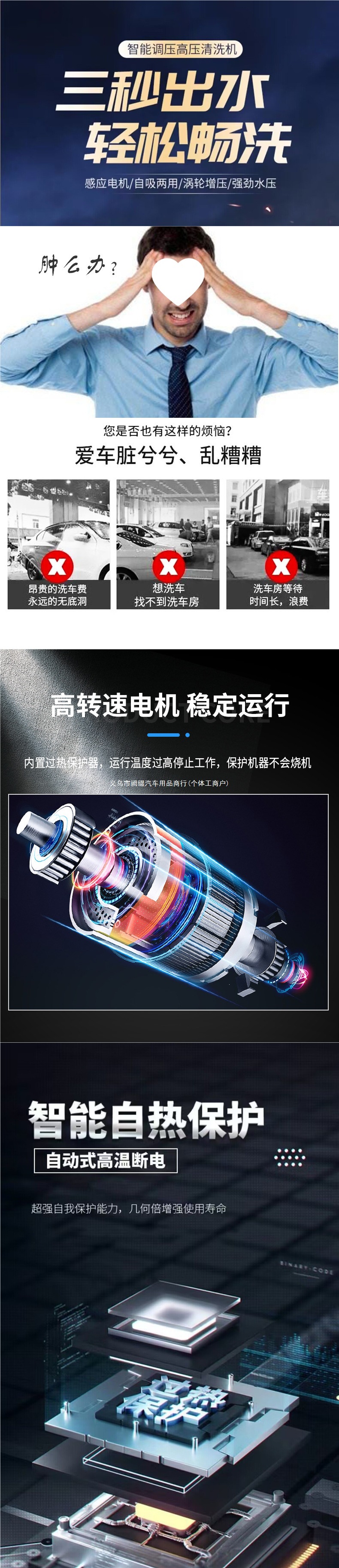 Black Cat Fully Automatic High-Pressure Car Washer, High-Power 220V Household Cleaning Machine, Car Washing and Brushing Machine
