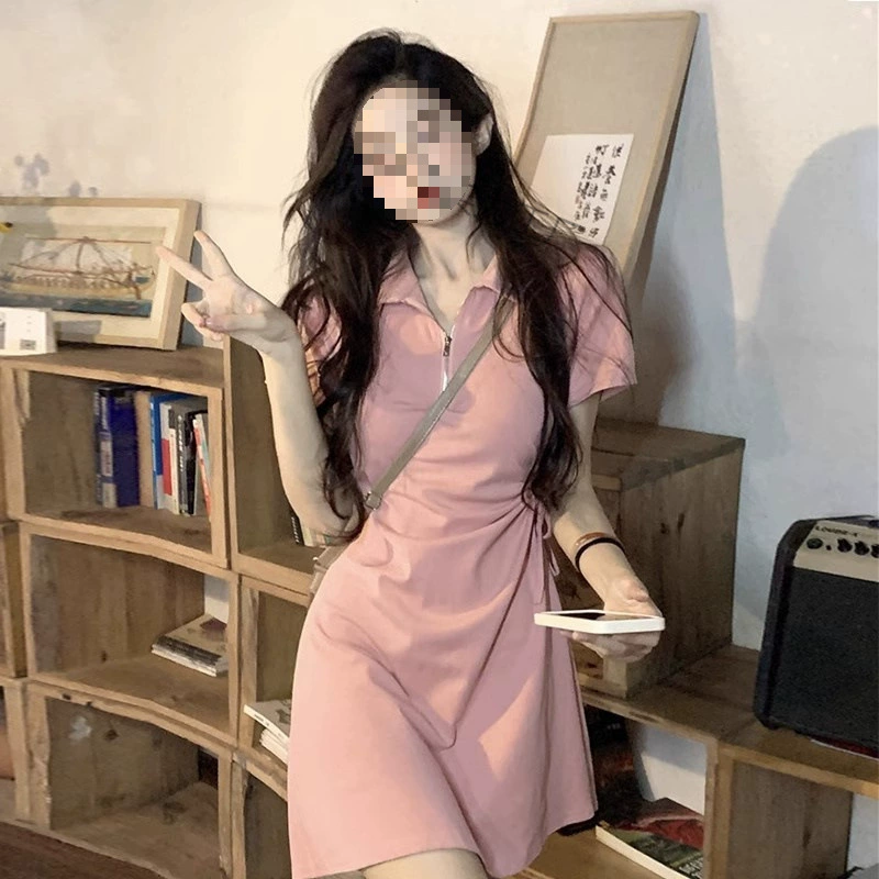 Хлопок розовая сладкая пряная юбка футболка платье летняя шнурок талия тонкая новая спортивная юбка