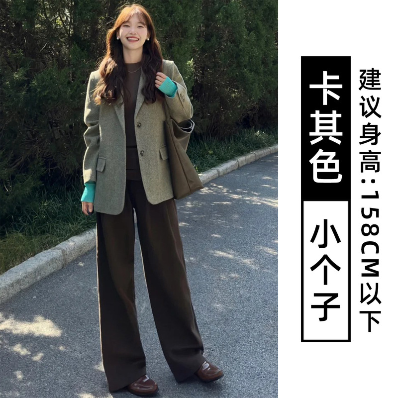 咖色西装裤女秋季2025新款小个子高腰显瘦宽松直筒窄版高级阔腿裤|undefined