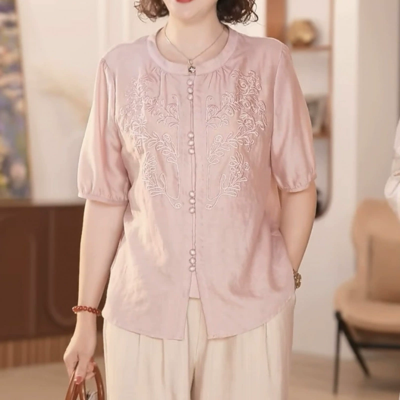 Новый летний костюм для мамы в китайском стиле, рубашка с короткими рукавами, тонкая рубашка, благородный комплект из двух предметов для женщин среднего и пожилого возраста.