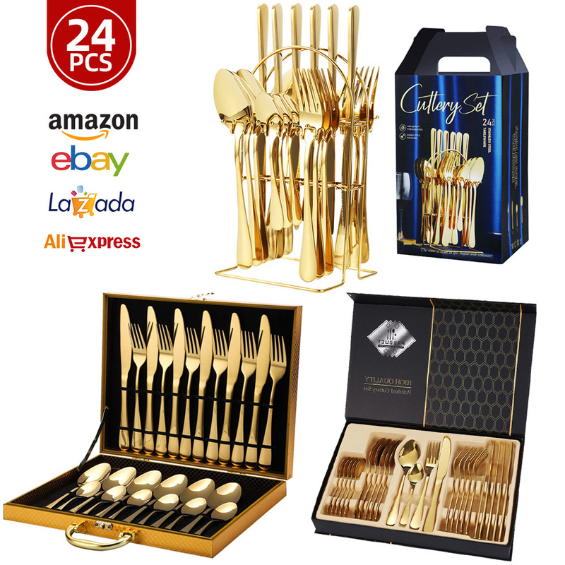 24 new cross-border 1010 stainless steel tableware 24 suit western knife, fork and spoon four main gift box suit