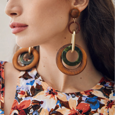 Exaggerated personality earrings for women Europe and the wind restoring ancient ways round earrings geometry color circle earrings female