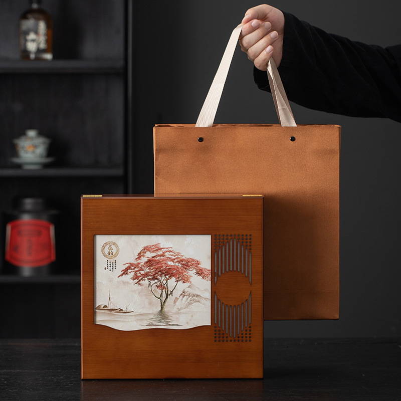 中式镂空木质普洱茶饼礼盒空盒包装盒357g老白茶饼礼品盒收纳