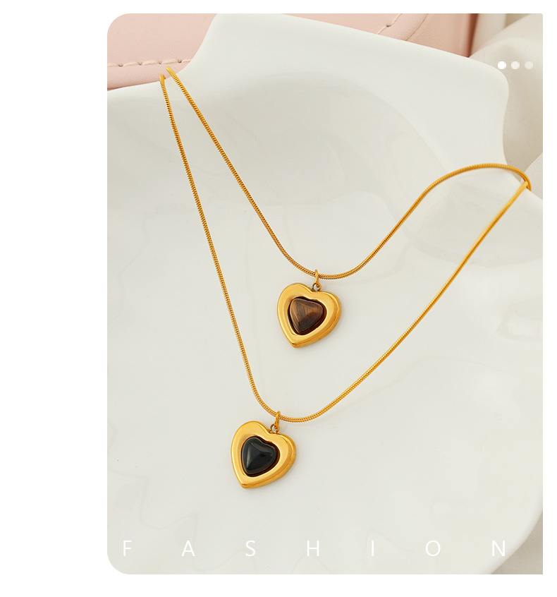 9g Weight Natural Stone, Glass Inlay Material Earrings, Necklace Classification Holiday, Daily Occasion 304 Stainless Steel Material Heart Shape Pattern Women's Gender Inlay Design Simple Style Style Wholesale Jewelry Simple Style Heart Shape 304 Stainless Steel Natural Stone Glass Inlay Earrings Necklace 5