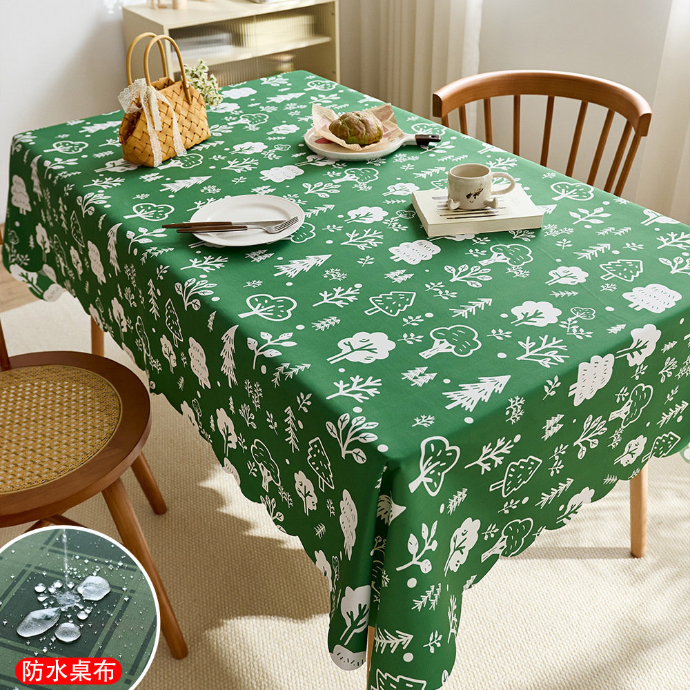 Ins-Style Waterproof and Oil-Proof Tablecloth with Forest-Themed Green Plants, Fresh Print Desk Decoration Cloth, Coffee Table Mat, Dining Table Cloth
