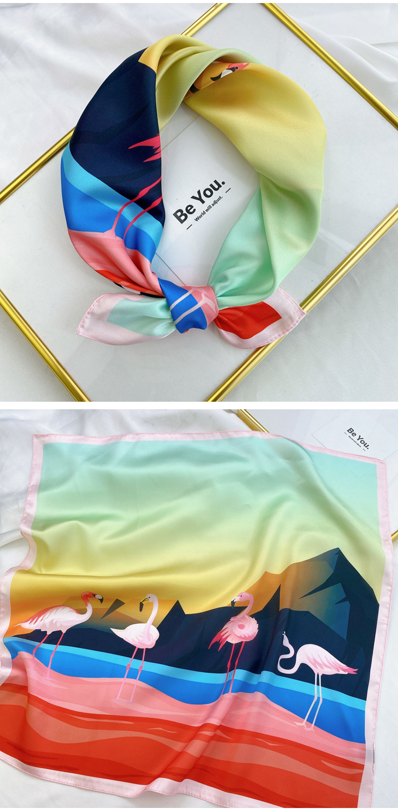 40g Weight Silk Scarf Classification Travel Occasion Unisex Gender Printing Design Sweet Style Coffee, Purple, Red, Green, Blue, Camel, Yellow Color Wholesale Fashion Contrast Color Printing Small Square Scarf 6