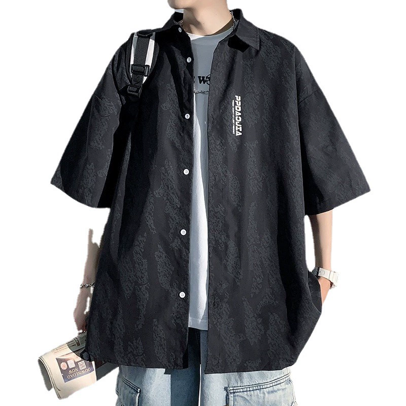 Черная летняя шелковая японская рубашка, oversize, стиль высокого качества