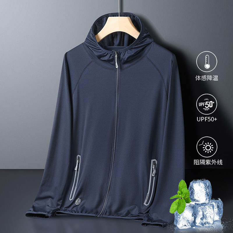 Ropa de protección solar pareja primavera y verano delgada permeable anti-UV hielo hombre pesca ropa de protección solar abrigo ultra delgado