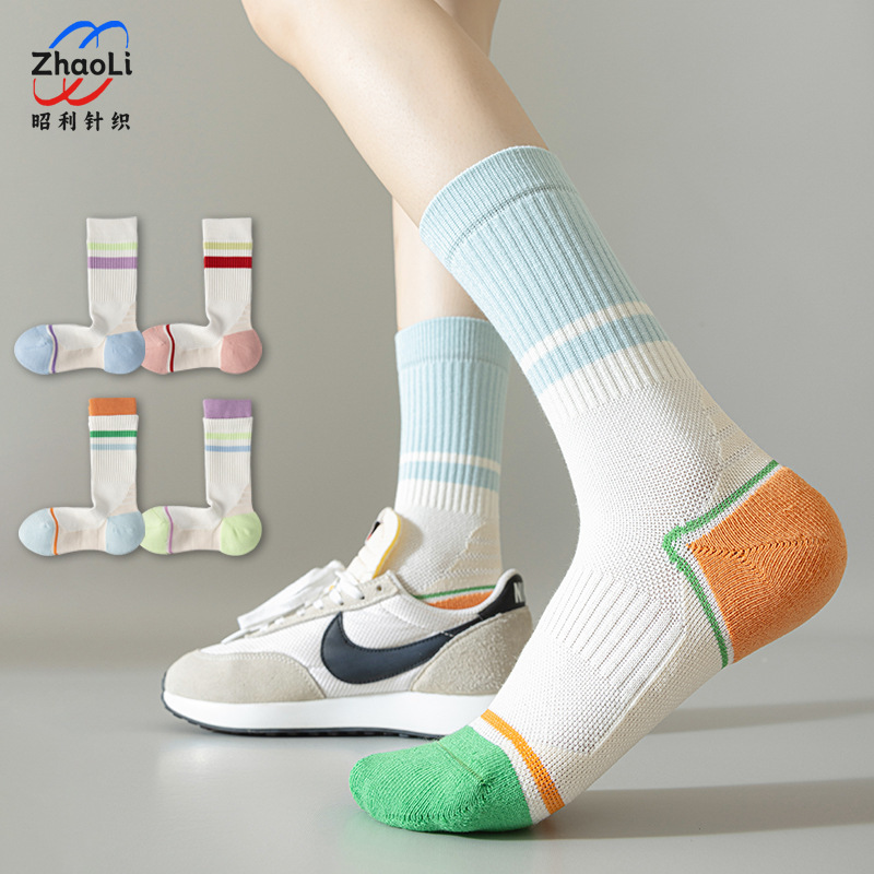 Professional Sports Socks for Women Mid-Calf Terry Bottom Spring and Summer Mesh Breathable Sweat-Absorbent Women's Skipping Rope Badminton Stockings