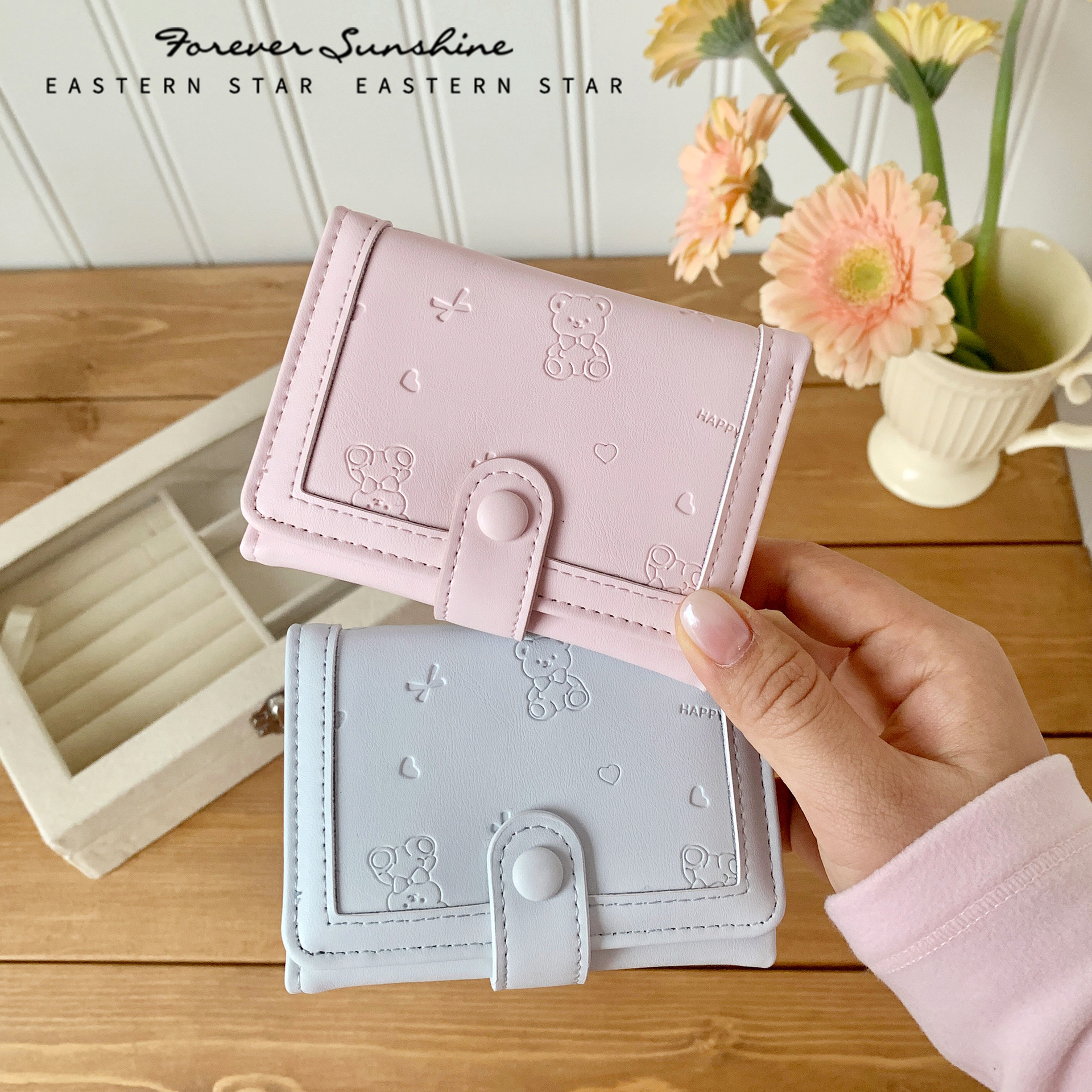 Embossed Bear Bow Multi-Card Slot 70% off Pack~Ins Korean Style Simple Fashion Women's Wallet Large Capacity Purse
