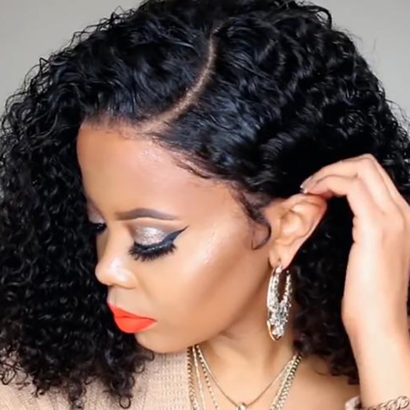 Peluca de pelo rizado corto de mujer de comercio exterior europeo y americano Peluca de pelo rizado pequeño negro africano Rollo de mano Peluca de fibra química de seda de alta temperatura