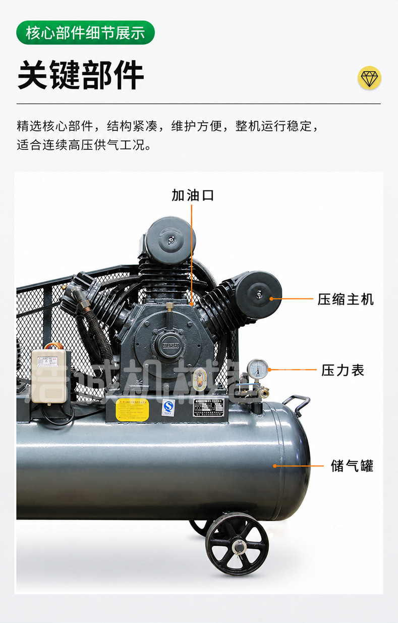 Medium-high pressure air compressor W-0.6/40 industrial high-pressure air pump 4Mpa piston compressor with horizontal air storage tank