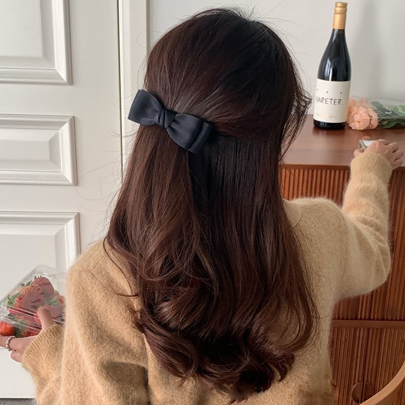 Korean Style Black Bow For Women Half Updo Back Of Head Versatile Hairpin Top Accessory Spring Clip Hair Ornament_voghion.com