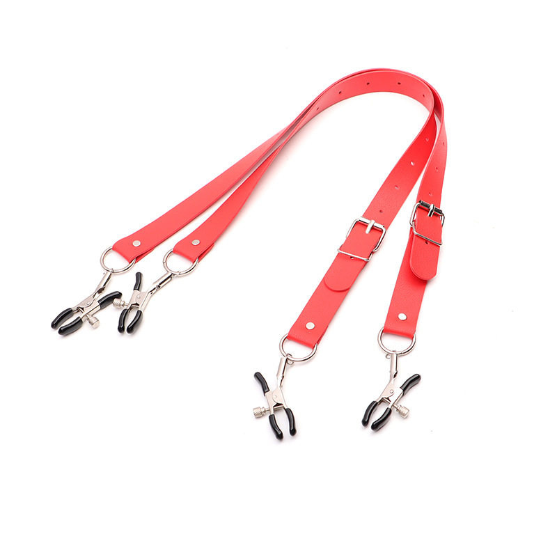 Adjustable Nipple Clamps with Metal Chain, Black Patent Leather SM Accessory — detail image 3