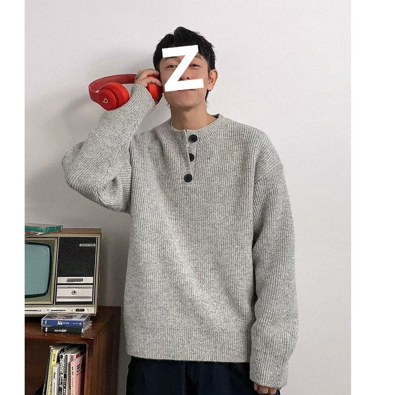 Designer Autumn and Winter V-Neck Sweater Men's Button Japanese Retro Lazy Style Top Loose Trendy Brand Sweater