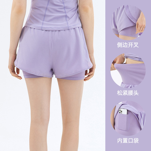 Cross-border European and American summer vacation two-piece anti-exposure sports shorts for women's fitness running training thin breathable yoga pants