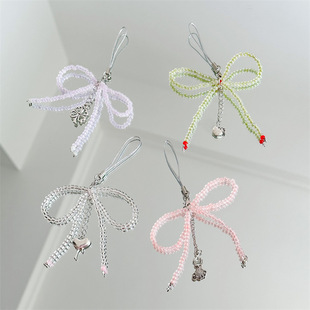 [Ballet style] Ballet rice beads transparent bow mobile phone beaded pendant mobile phone chain Goo Book pendant