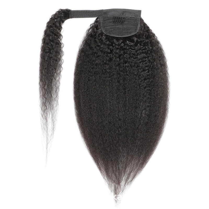 Pelo recto rizado de la cola de caballo Cabello humano real Velcro Peluca de cola de caballo Cabello humano