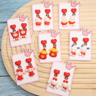New style earless girl fake earrings girl student cartoon cute cat red anti-pain ear clip