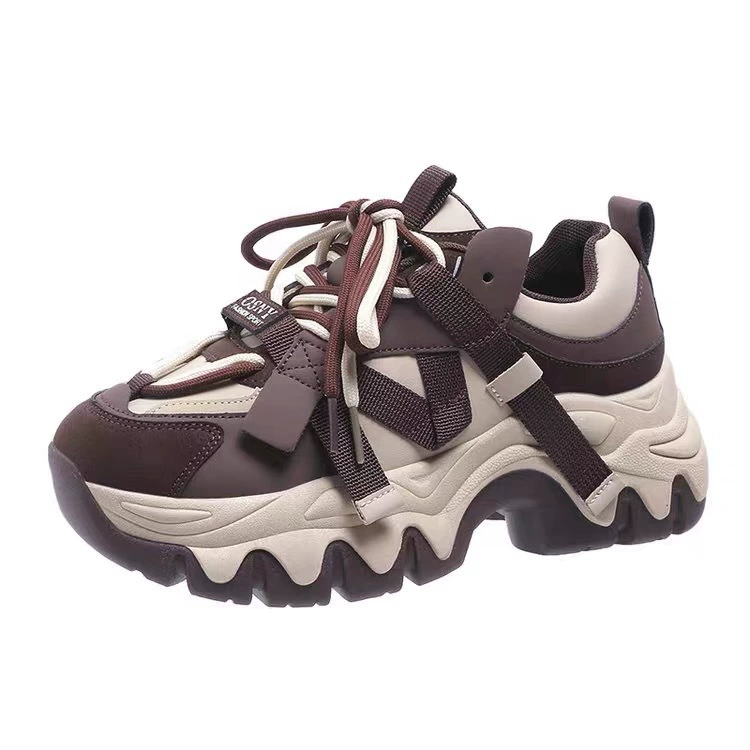 Platform sports sneakers, unisex, chunky sole, autumn 2024 trend, sizes 35–40 (Black/Brown)