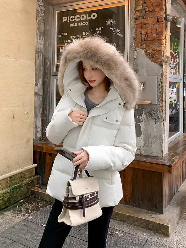 2025冬季新款韩版短款收腰修身显瘦羽绒服女可拆卸毛领设计感外套|undefined