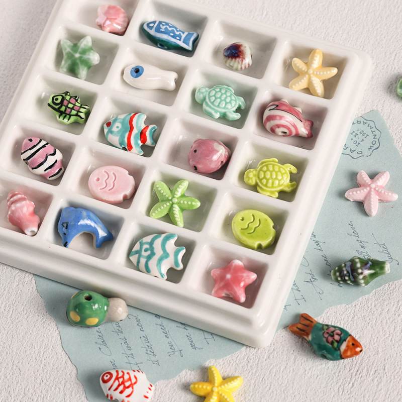 クリエイティブ海洋生物シリーズセラミックビーズ diy ブレスレットネックレスルースビーズジュエリーアクセサリーヒトデシェルビーズ|undefined