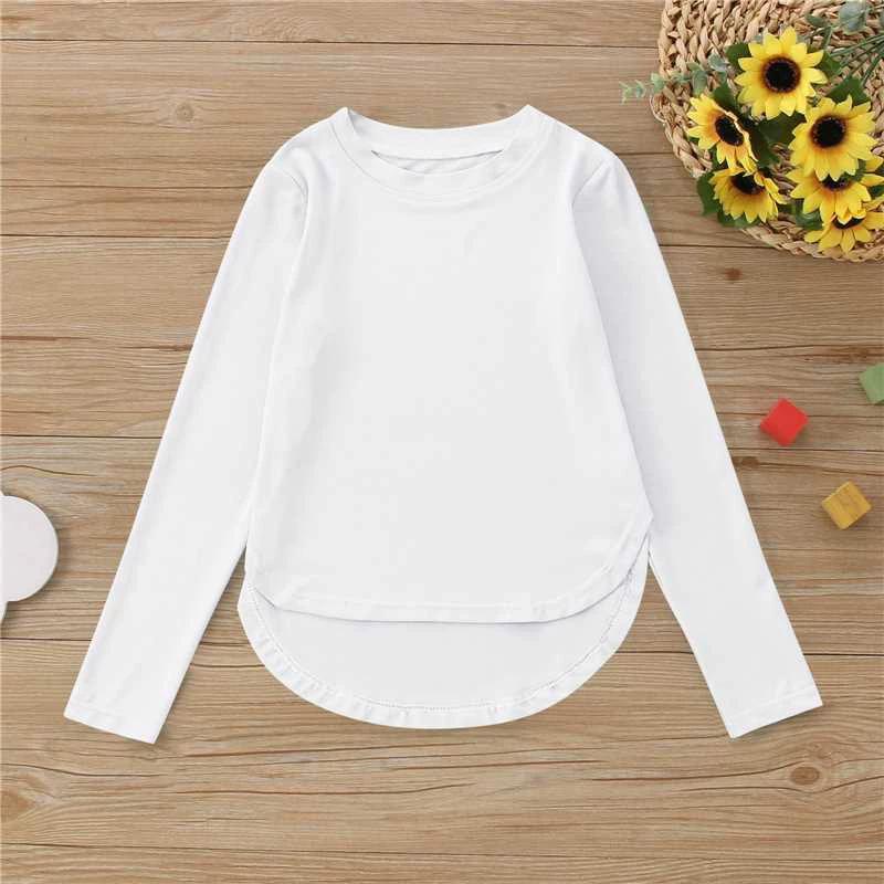 Новая детская эластичная облегающая стильная футболка с коротким и длинным рукавом, однотонная базовая футболка нестандартной формы, детская одежда в корейском стиле для малышей