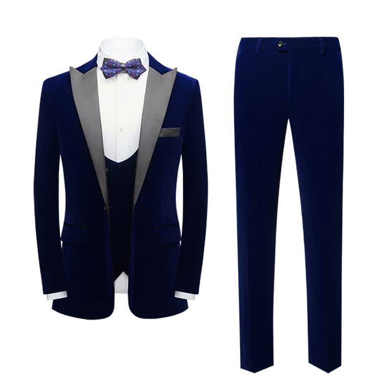 Cross-Border Men's Suit Suit Foreign Trade Aliexpress Amazon Korean Style Velvet Suit Three-Piece Wedding Emcee Cross-Border Men's Suit Suit Foreign Trade Aliexpress Amazon Korean Style Velvet Suit Three-Piece Wedding Emcee