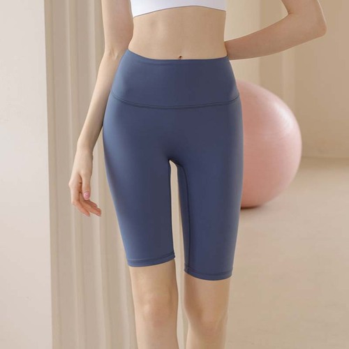 New style nude yoga shorts for women, summer high-waisted belly-controlling cycling pants, peach hip-lifting running sports five-point fitness pants
