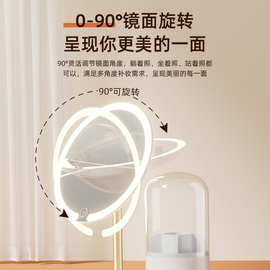 镜子化妆镜带灯台式桌面旋转收纳盒二合一发光充电补光梳妆镜