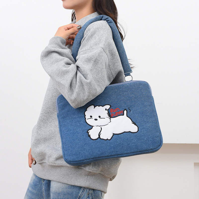 Bow Denim Computer Bag Anti-Scratch Detachable Shoulder Liner Bag 13/ 16inch Laptop Protective Cover Shockproof