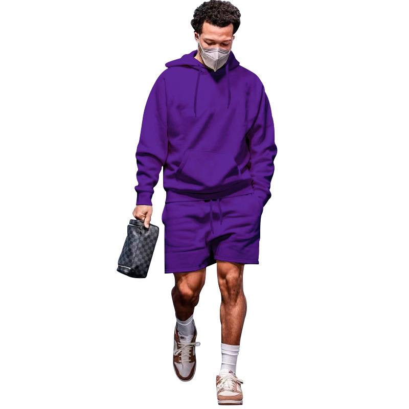 Comercio exterior transfronterizo 2023 Amazon Hombres otoño nuevos hombres forrados de lana suéter con capucha pantalones cortos traje casual