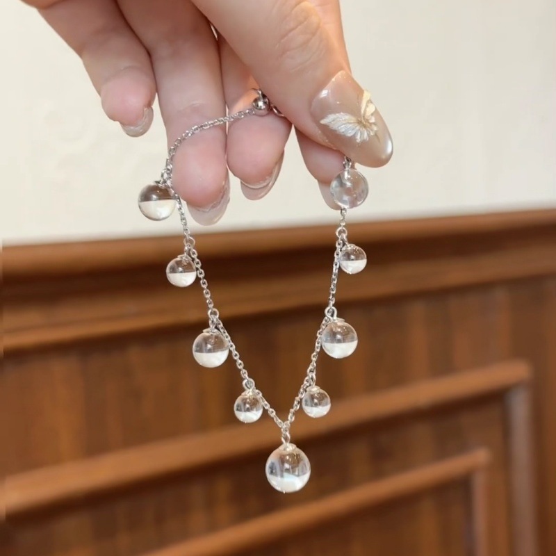 S925 スターリングシルバー白露水滴ホワイトクリスタルブレスレット夏クールな気質ニッチ絶妙な甘い多用途ハンドジュエリー|undefined