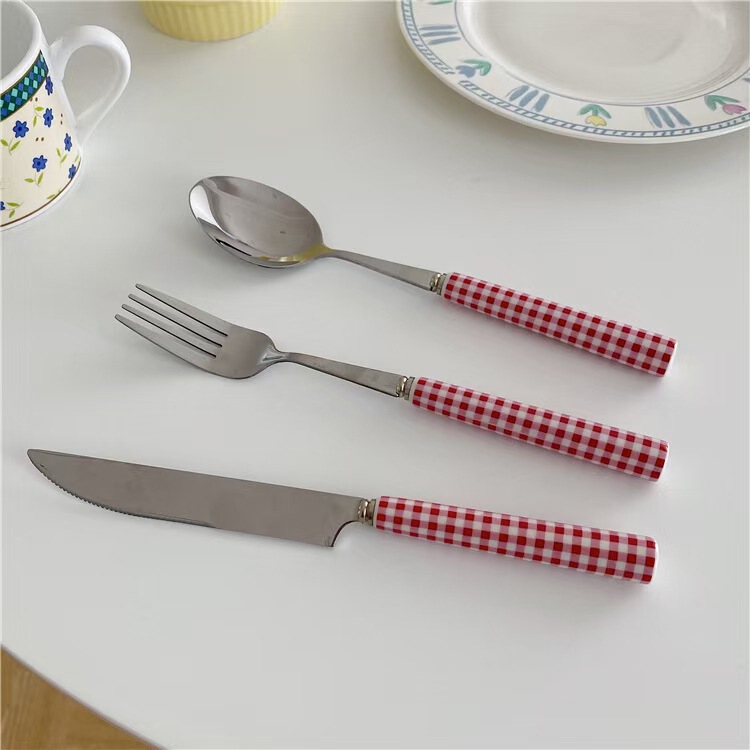 Western Ceramic Tableware High Quality Stainless Steel Handle Fork Spoon Dinner Knife Dessert Fork Spoon Tableware